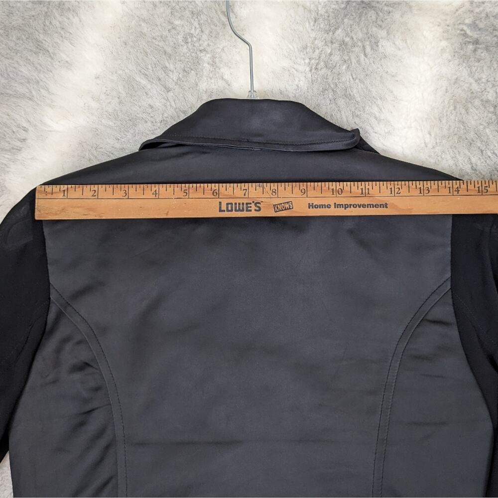 GUESS Satin Cropped Moto Jacket Sheer Sleeve Black XS Y2K - Picture 13 of 16
